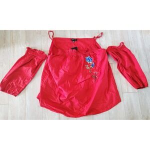 Audrey Lane Embroidered Off Shoulder Top Blouse Red Floral Detail Size 2X‎ NWT